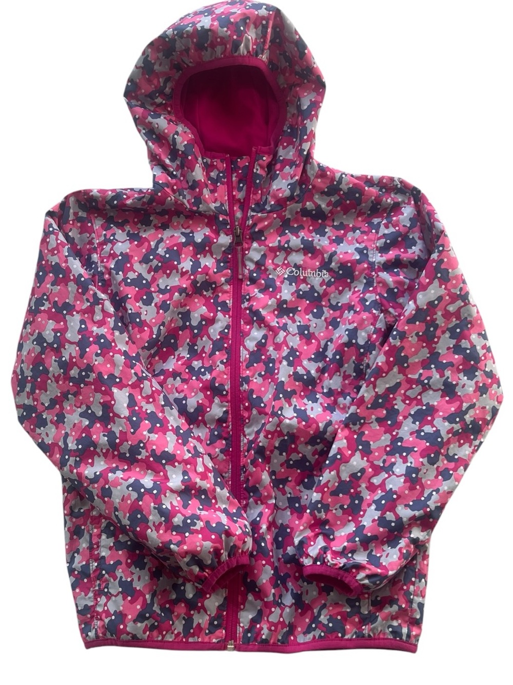 Columbia Pink & Purple Girl’s Hooded Rain Outdoor Athletic Zip Jacket Sz M